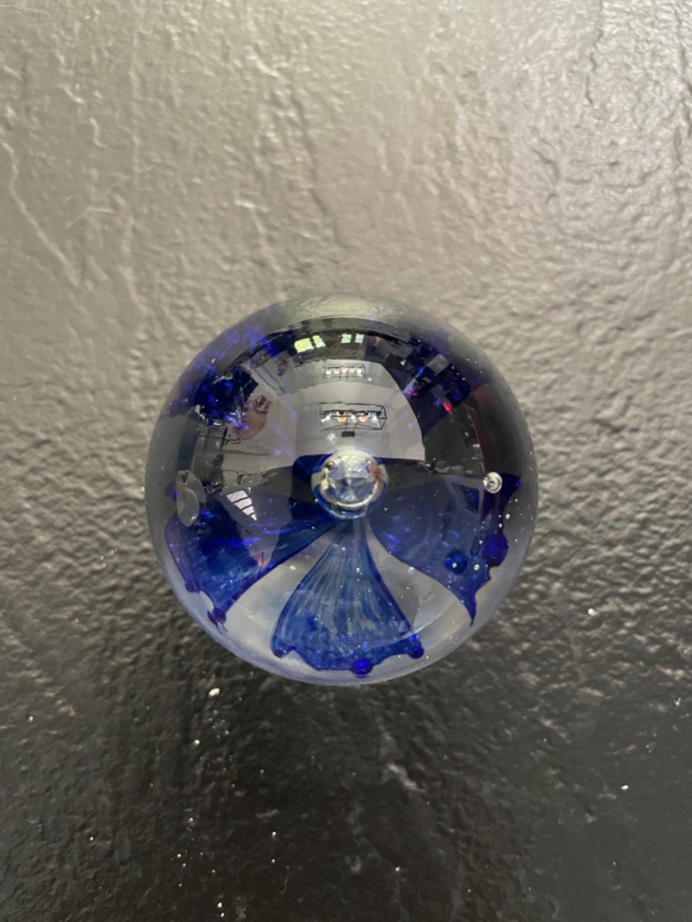 Handblown Glass Flower Paperweight - Blue Floral Design - Picture 1 of 3